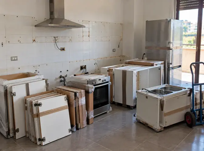 Cucina smontata pronta per trasporto