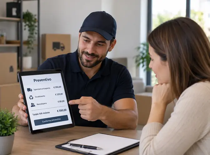 Operatore che mostra preventivo su tablet